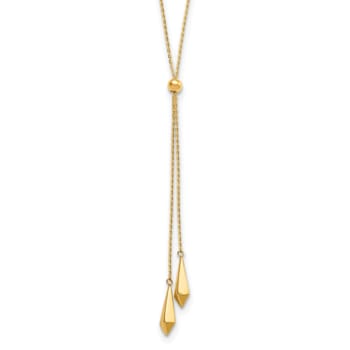 14K Yellow Gold Polished Adjustable Y Drop Necklace