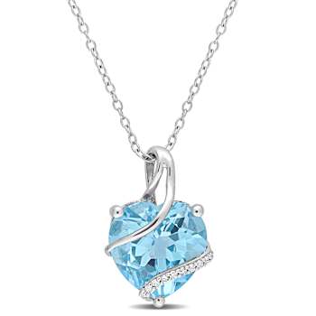 9ctw Sky Blue Topaz and Diamond Accent Heart Wrapped Pendant with Chain
in Sterling Silver