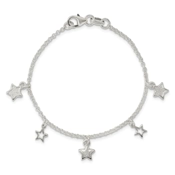 Sterling Silver Polished and Textured Stars Children's Bracelet