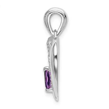 Rhodium Over 14k White Gold Amethyst and Diamond Heart Pendant