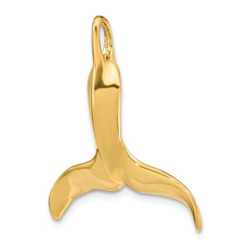 14k Yellow Gold 3D Polished Whale Tail Chain Slide Pendant