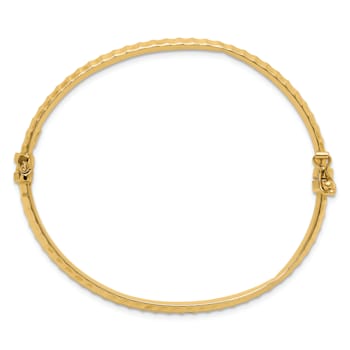 14K Yellow Gold Polished and Ridged Hinged Bangle Bracelet