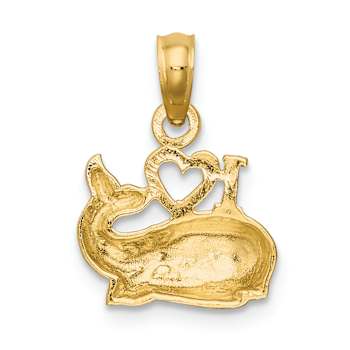 14k Yellow Gold 2D Polished and Textured I LOVE (HEART) Whale Charm