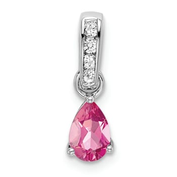 Rhodium Over 10k White Gold 0.5 cttw Pear Pink Tourmaline and Accent
Diamond Pendant