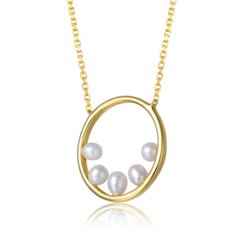 Freshwater Pearl Halo Circle Pendant In 14K Gold Over Sterling Silver
