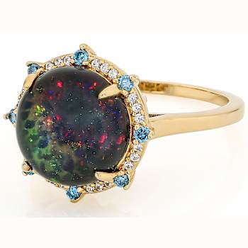 Black Opal And Lab-Grown Blue And White Diamond Ring In 18K Gold Over
Sterling Silver 2.92ctw