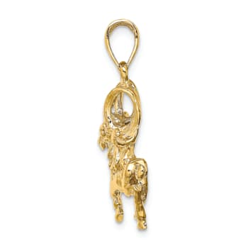 14k Yellow Gold 3D Textured Large Aries Zodiac pendant