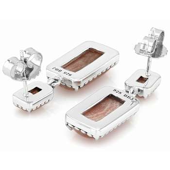 Rhodochrosite Sterling Silver Dangle Earrings 14x7mm And 6x4mm