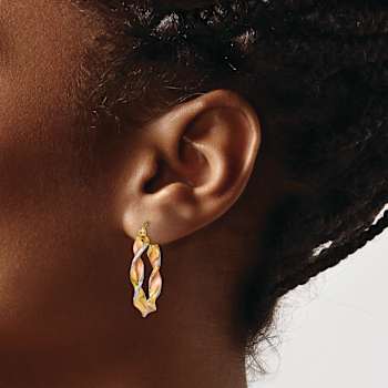 14k Yellow Gold and Rhodium Over 14k Yellow Gold 3/4" Satin Twisted
Hoop Earrings