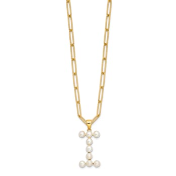 Gold Tone Sterling Silver 3-5.5mm Freshwater Cultured Pearl LETTER I
18-inch Necklace