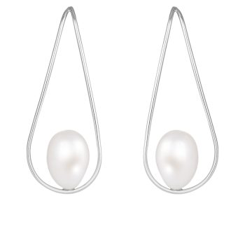 7.5-8mm White Cultured Freshwater Pearl Rhodium Over Sterling Silver Earrings