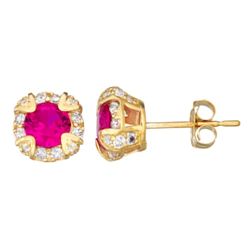 Round Lab Created Ruby 10K Yellow Gold Stud Earrings 1.08ctw