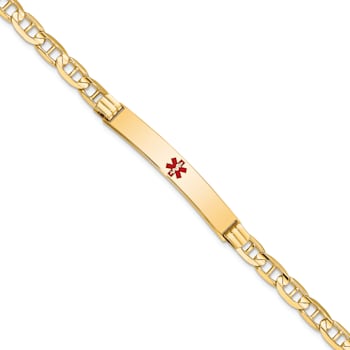14k Yellow Gold Medical Red Enamel Mariner ID Bracelet