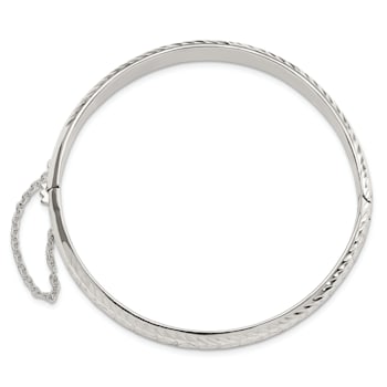 Sterling Silver Polished and Diamond-cut 7.25mm Hinged Bangle