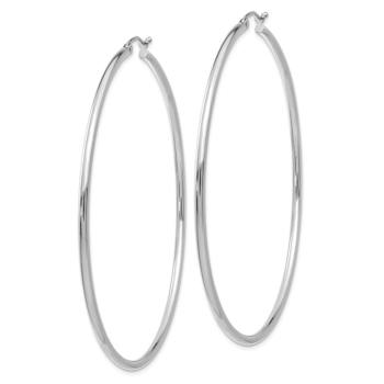 Rhodium Over 14k White Gold Polished 2 9/16" Tube Hoop Earrings