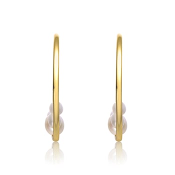Freshwater Pearl Cluster C-Hoop Earrings In 14K Gold Over Sterling Silver