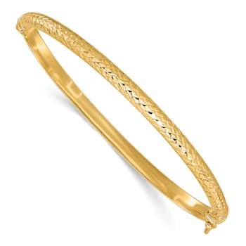 14K Yellow Gold Diamond Cut 4mm Hinged Bangle