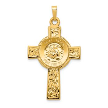 14k Yellow Gold Textured Cross with Saint Anthony Medal Pendant