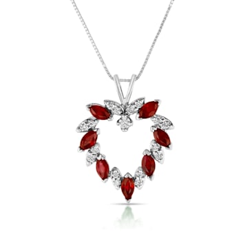 Ruby and Diamond Heart Shape Pendant in 14k White Gold
