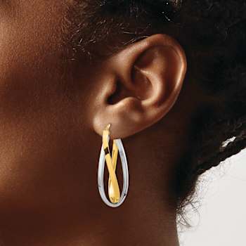 14k Yellow Gold and 14k White Gold 1 7/16" Polished Oval Double
Hoop Earrings