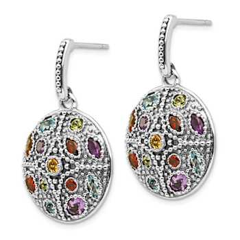 Sterling Silver with 14K Accent Antiqued Multi Gemstone Post Dangle Earrings