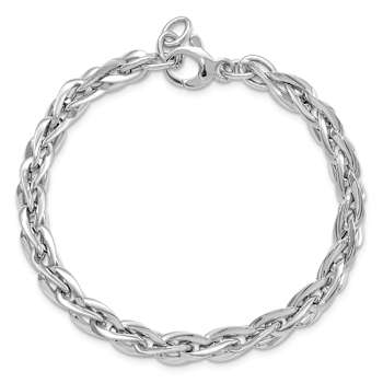 Rhodium Over 14k White Gold 6mm Polished 3D Fancy Link Bracelet