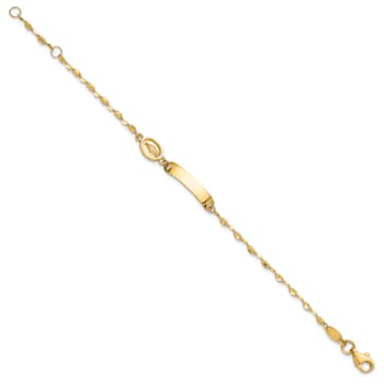 14k Yellow Gold Polished Miraculous Medal Children's ID Bracelet