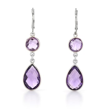 Purple Pear And Round Amethyst Sterling Silver Earrings 11ctw