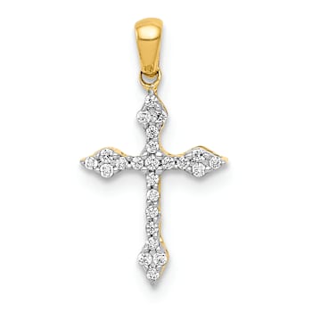 10k Yellow Gold and Rhodium Over 10k Yellow Gold Diamond Cross Pendant