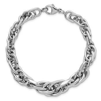 Rhodium Over Sterling Silver Polished Graduated Link Bracelet