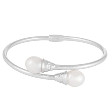 9.5-10mm White Cultured Freshwater Pearl Silver  Bracelet