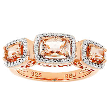 Morganite Three-Stone Ring In 18K Rose Gold Over Sterling Silver 0.86ctw