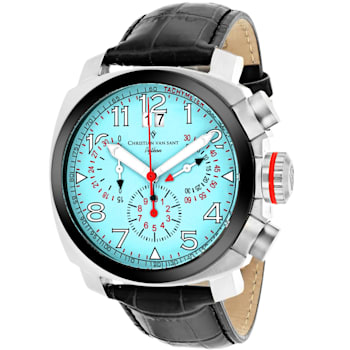 Christian Van Sant Men's Grand Python Blue Dial, Black Leather Strap Watch