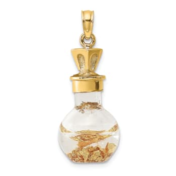 14k Yellow Gold 3D Leaf In Bottle Charm