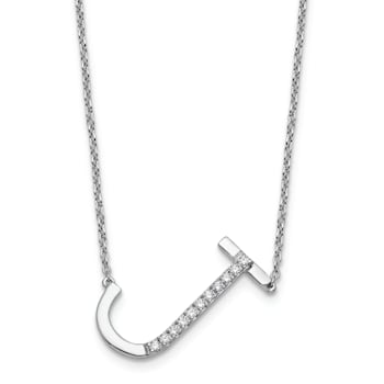 Rhodium Over 14k White Gold Sideways Diamond Initial J Pendant Cable
Link 18 Inch Necklace