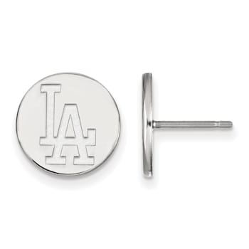 Rhodium Over Sterling Silver MLB LogoArt Los Angeles Dodgers Post Earrings