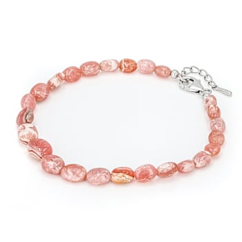 Rhodochrosite Beaded Sterling Silver Bracelet 4x5-5x7mm