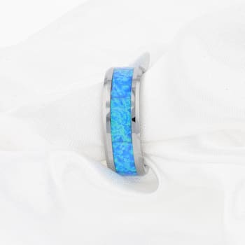 QUASAR Tungsten Wedding Band with Blue Green Opal Inlay 8mm