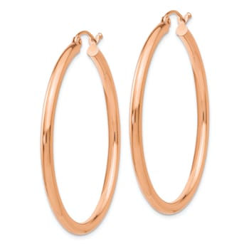 14K Rose Gold 1 9/16" Polished Tube Hoop Earrings