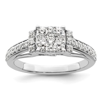 Rhodium Over 14K White Gold Lab Grown Diamond VS/SI GH, Cluster Ring 0.739ctw