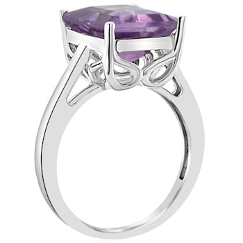 10x8mm Emerald Cut Amethyst Rhodium Over Sterling Silver Ring
