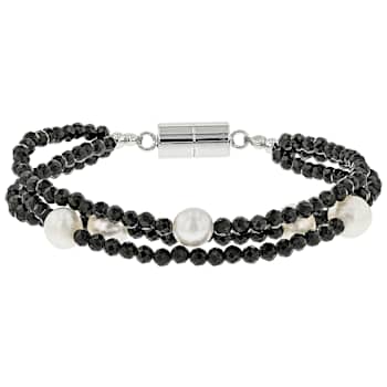 Black Spinel And Cultured Freshwater Pearl Bracelet In Sterling Silver 28.05ctw