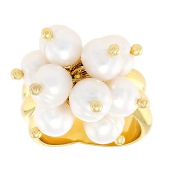 Freshwater Pearl Cluster Ring In 18K Gold Over Bronze