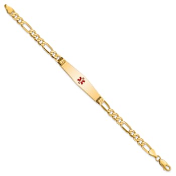 14k Yellow Gold Medical Soft Diamond Shape Red Enamel Flat Figaro Link
ID Bracelet