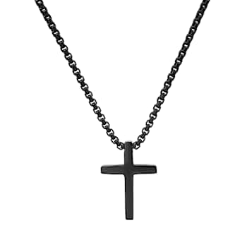 Men's Polished Cross Pendant With Chain In Black Ion-Plated Stainless Steel