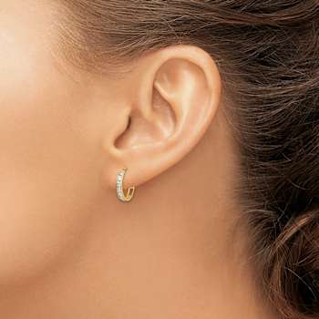14k Yellow Gold Cubic Zirconia 9/16" Hinged Hoop Earrings