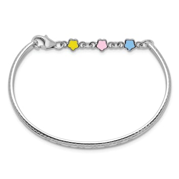 Rhodium Over Sterling Silver Enamel PRINCESS with Chain Baby Bangle