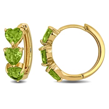 3.0ctw Peridot Triple Heart Hoop Earrings in Rose Gold Over Sterling Silver