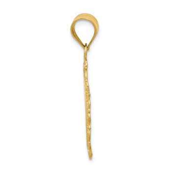 14k Yellow Gold Solid Satin, Polished and Textured Libra Zodiac Oval Pendant