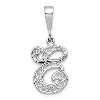 Rhodium Over 14k White Gold Solid Polished Script Filigree Textured
Letter E Initial Pendant